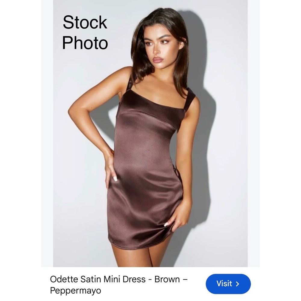 Peppermayo Odette Satin Mini Dress Choc Brown Square Neck Sleeveless US 4 New